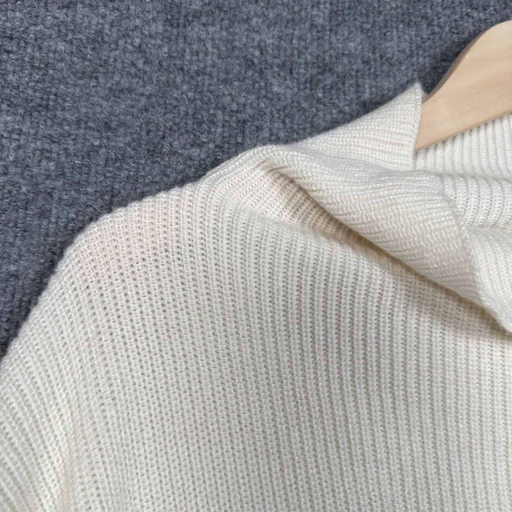 Wilfred Large Sweater Cream Ribbed Knit Merino Wool Cotton  Boxy  Long Sleeves
